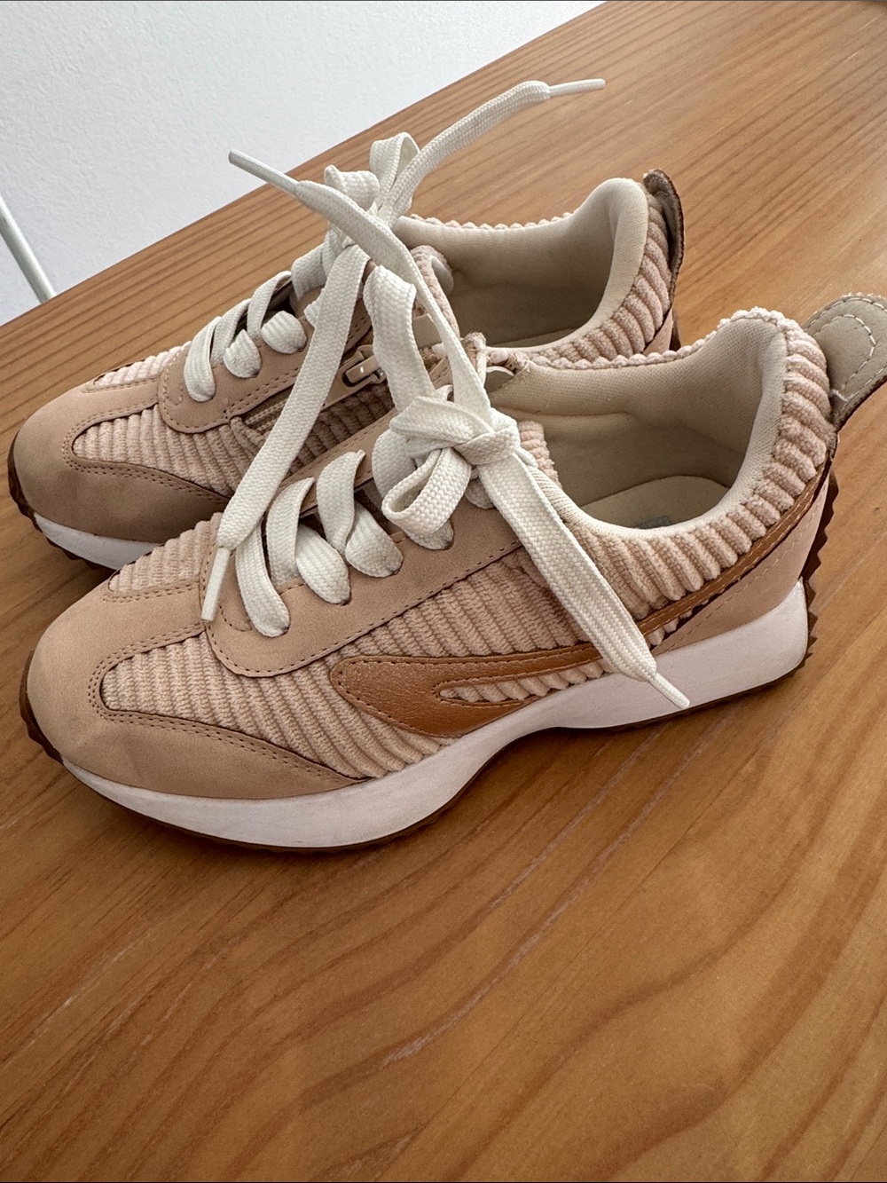 Girls Dolce Vita white and Beige Corduroy Sneakers